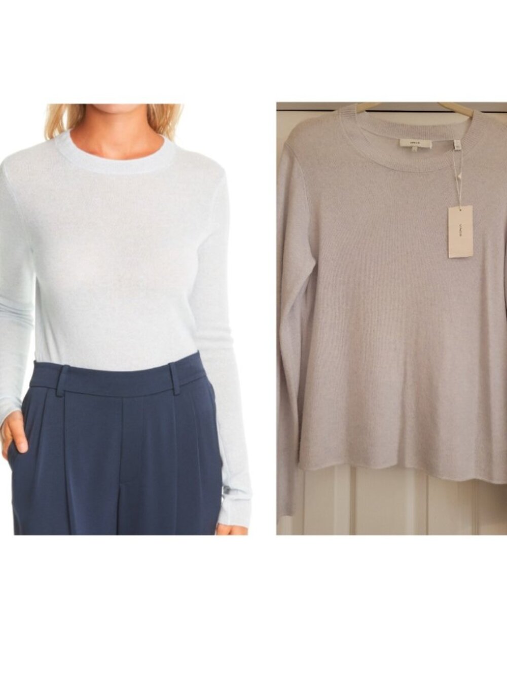 Vince Slim Fit Long Sleeve Cashmere Sweater, HEATHER POWDER BLUE, Size L, NWT